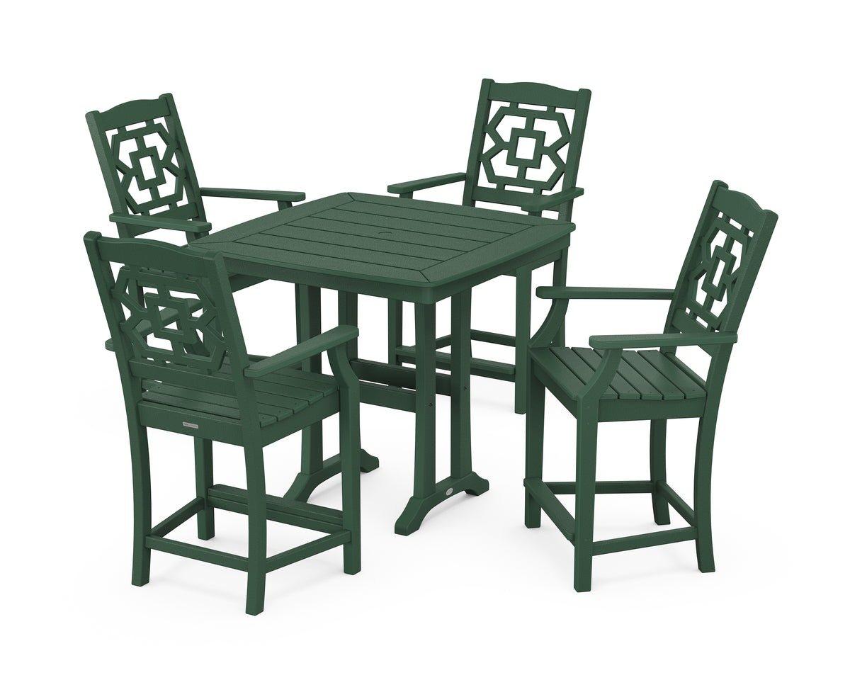 POLYWOOD Chinoiserie 5-Piece Counter Set with Trestle Legs in Green