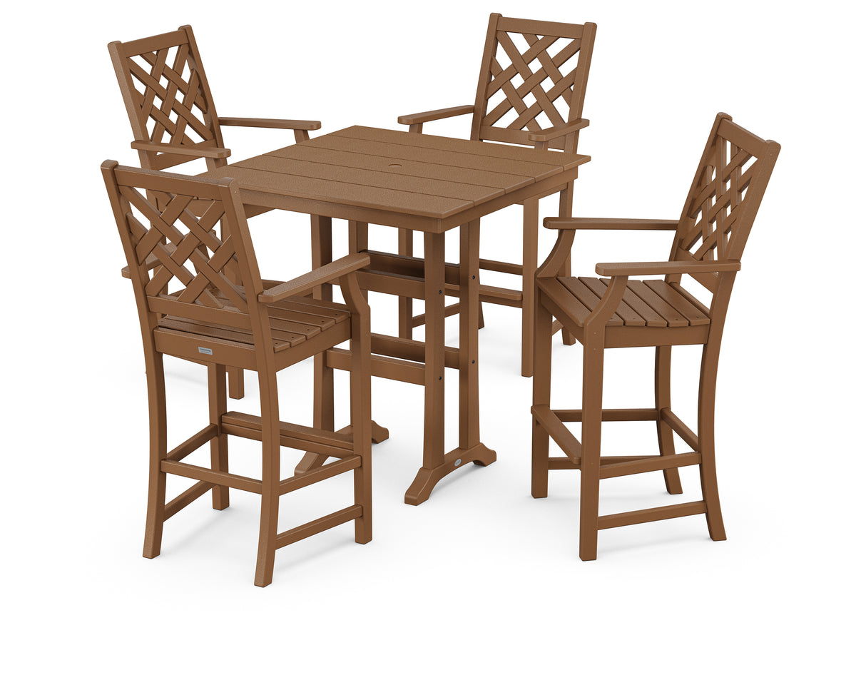 POLYWOOD Country Living Wovendale 5-Piece Farmhouse Bar Set with Trestle Legs in Teak