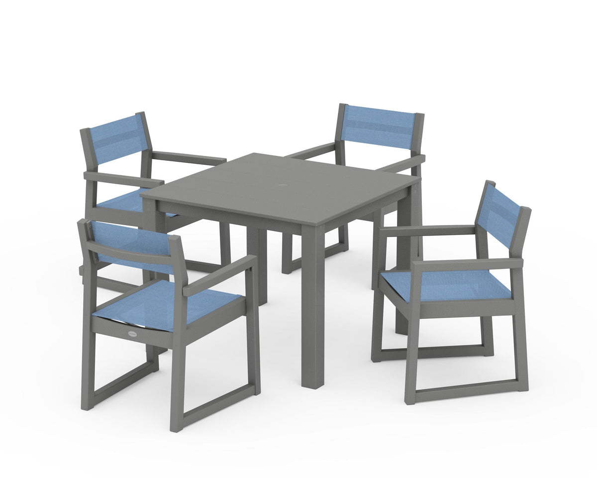 POLYWOOD EDGE Sling Arm Chair 5-Piece Parsons Dining Set in Slate Grey / Poolside