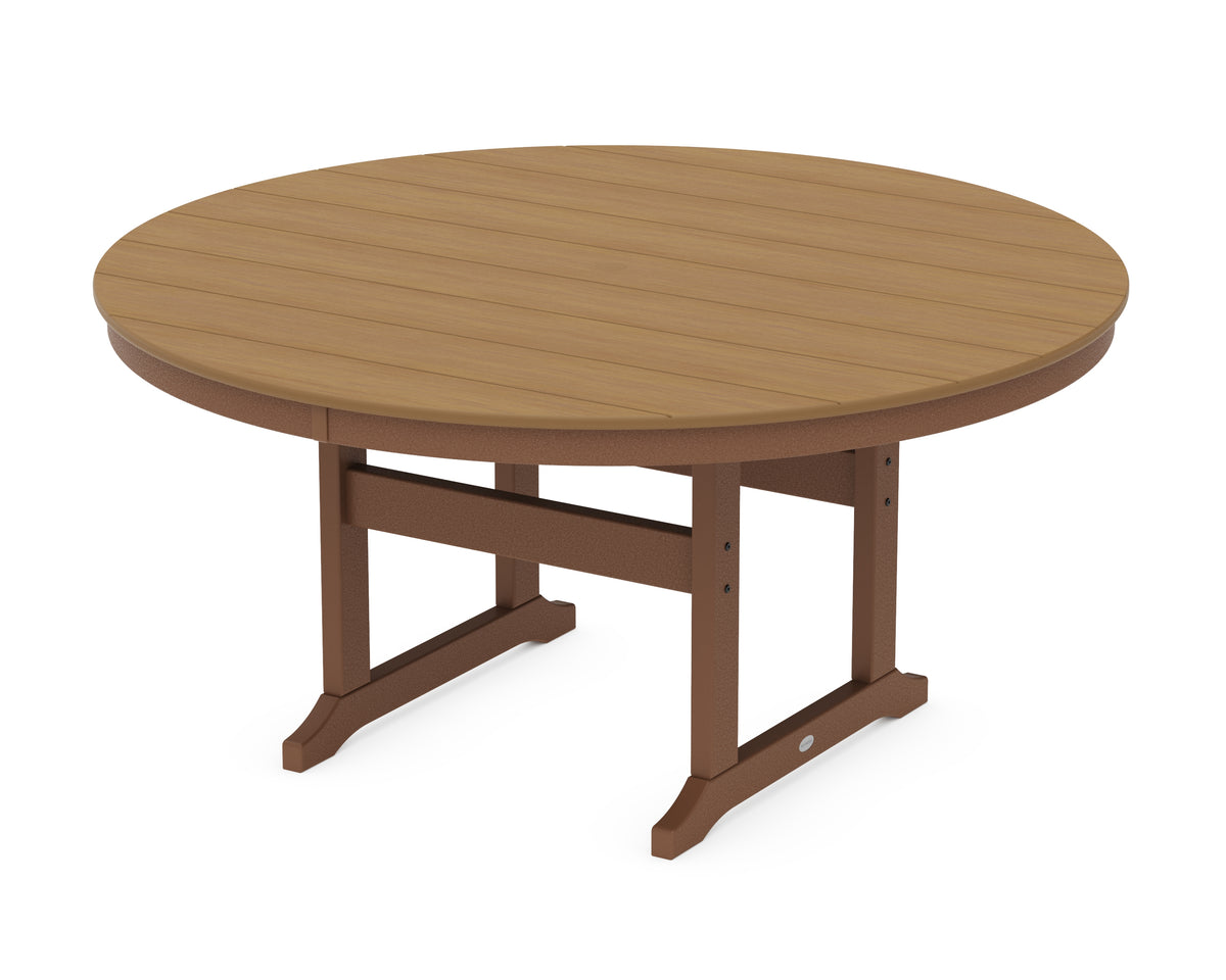 POLYWOOD 60" Round Farmhouse Dining Table in Teak / Natural