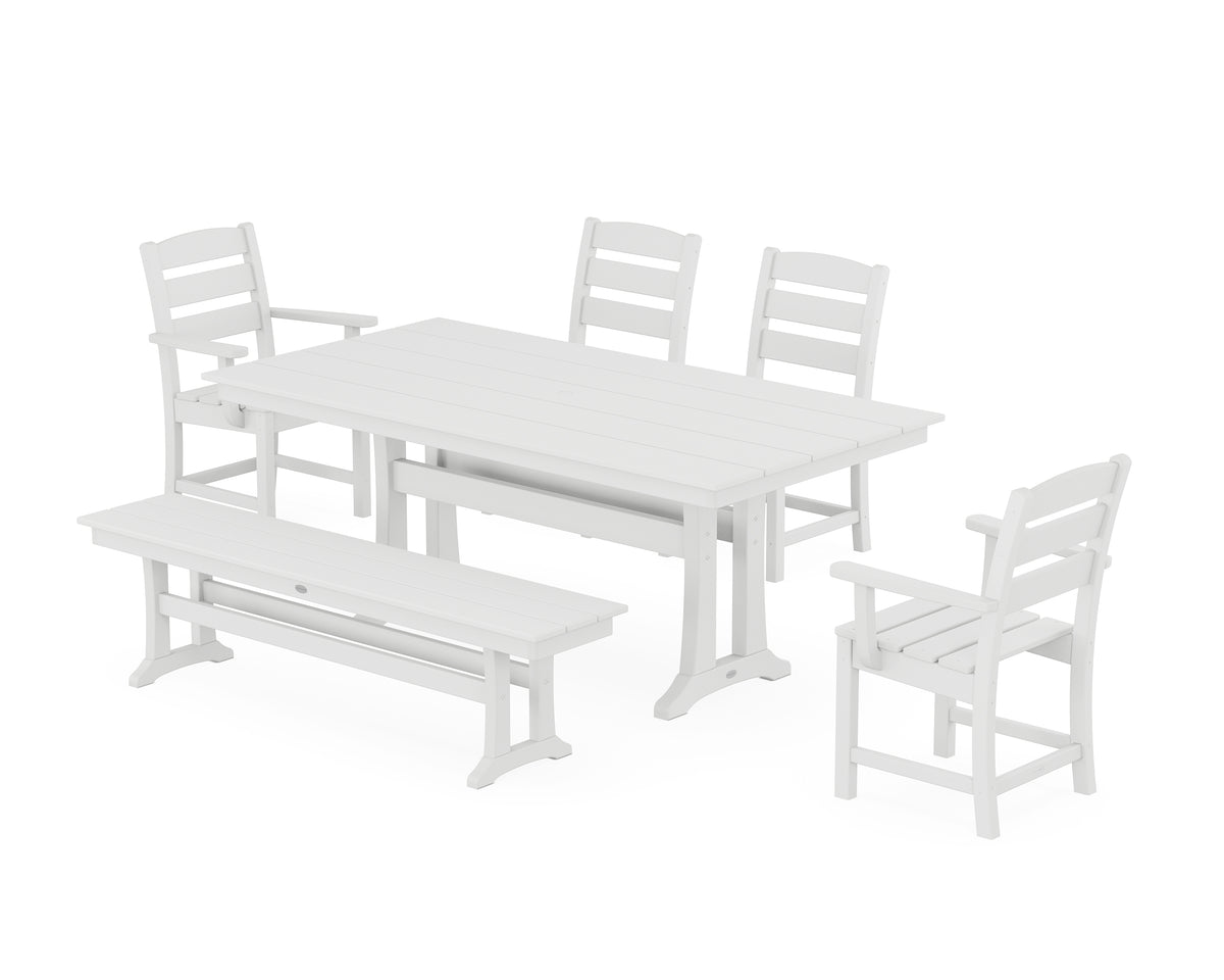 POLYWOOD Lakeside 6-Piece Farmhouse Dining Set with Trestle Legs in White