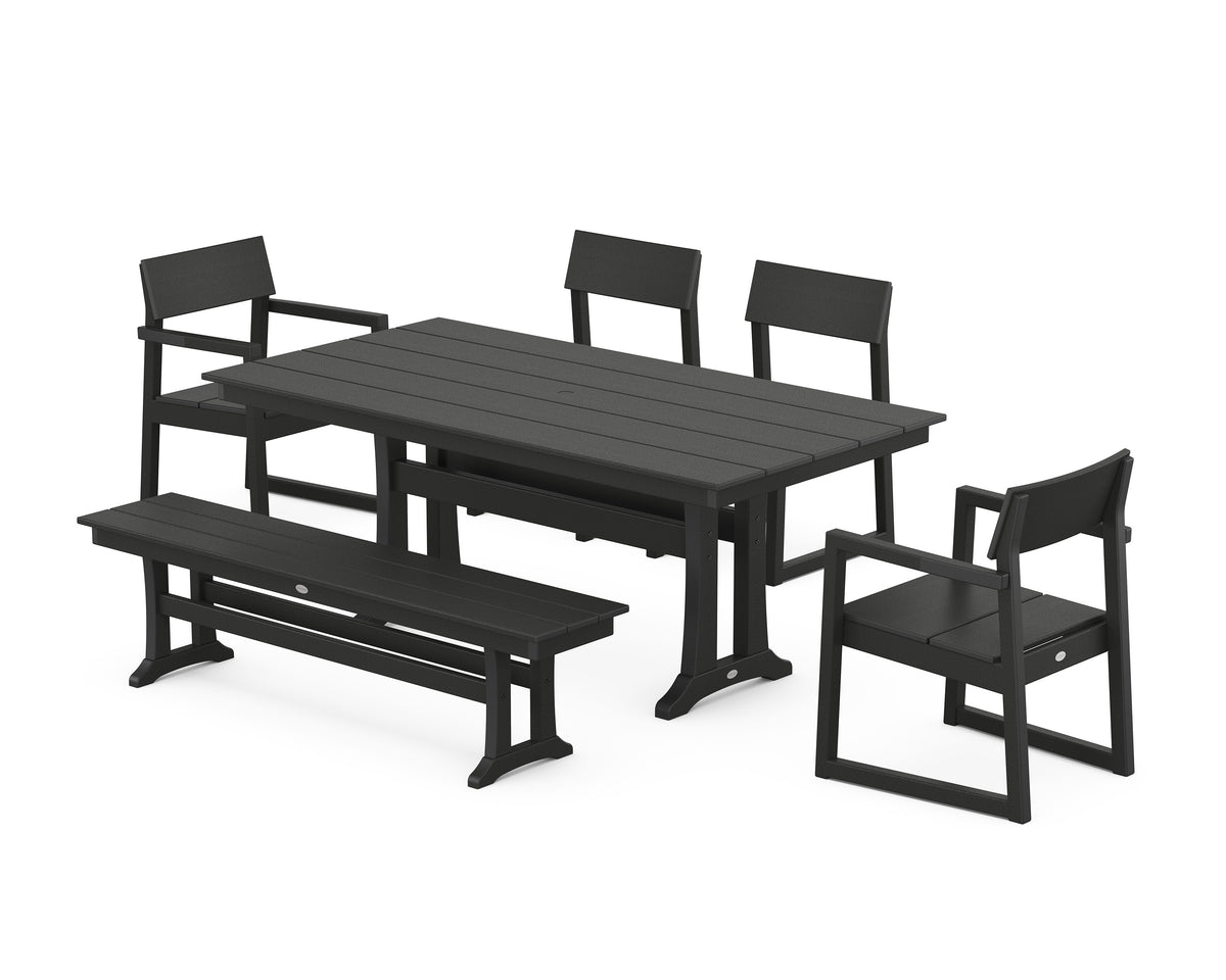 POLYWOOD EDGE 6-Piece Farmhouse Dining Set with Trestle Legs in Black