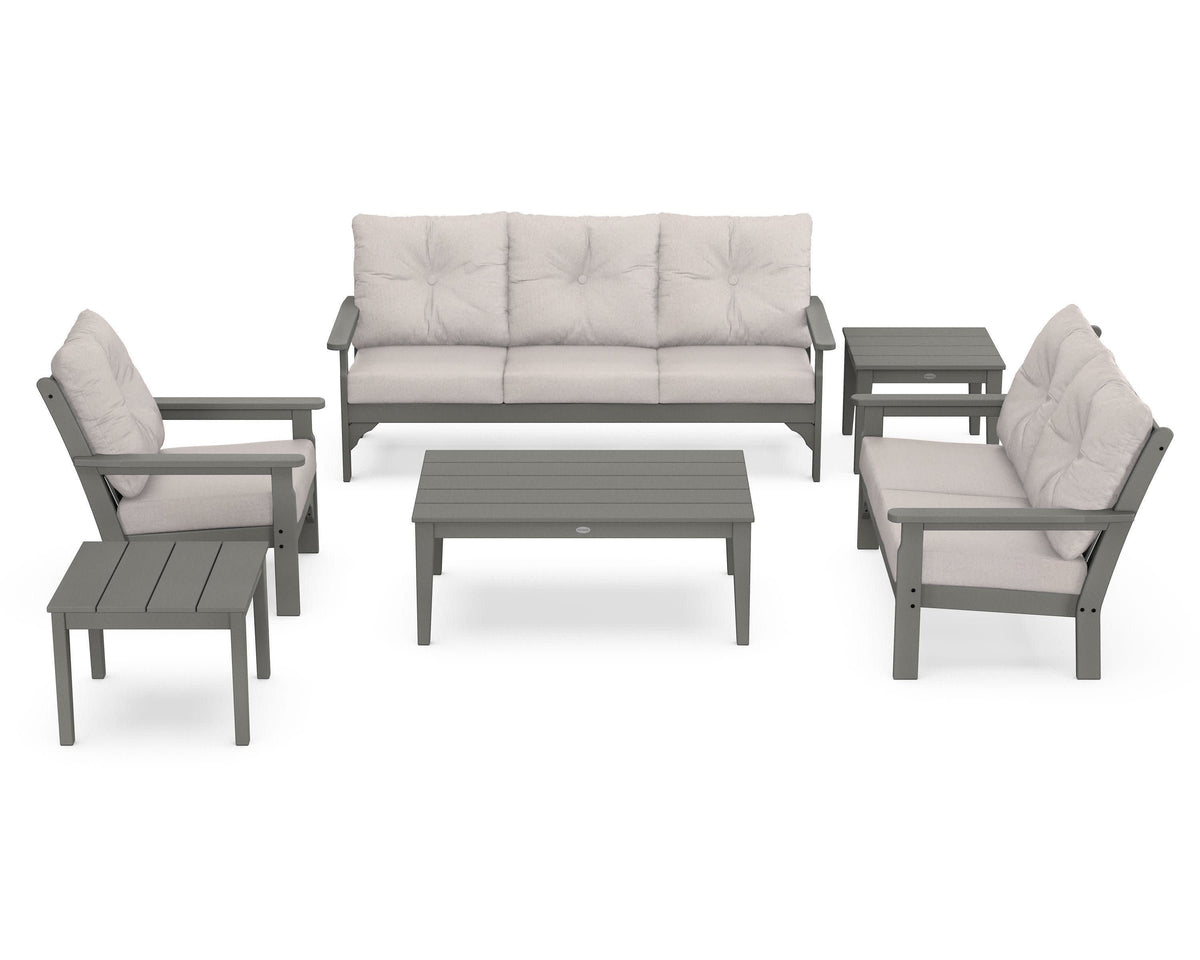 POLYWOOD Vineyard 6-Piece Deep Seating Set in Slate Grey / Dune Burlap