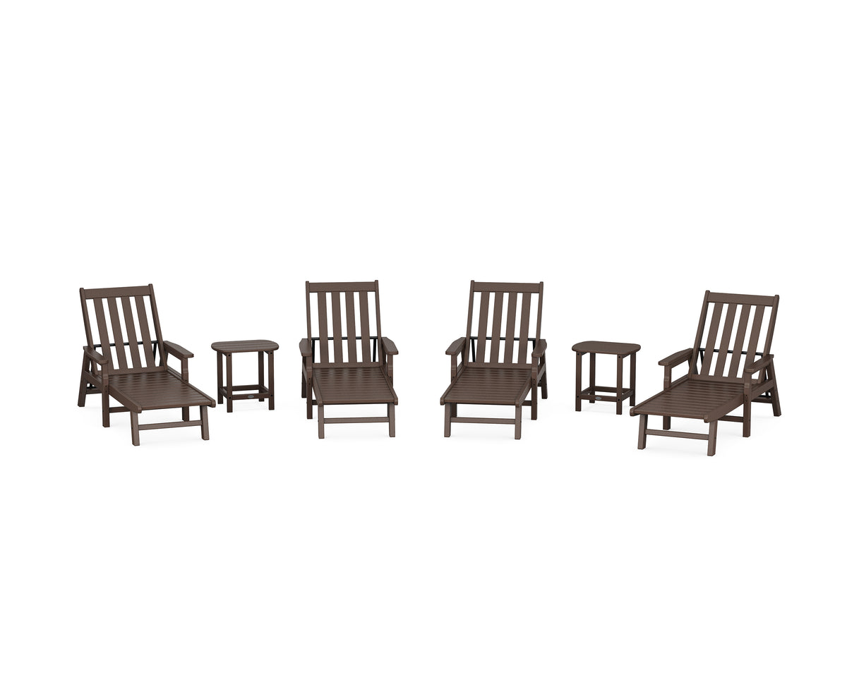 POLYWOOD Vineyard 6-Piece Chaise with Arms Set in Mahogany