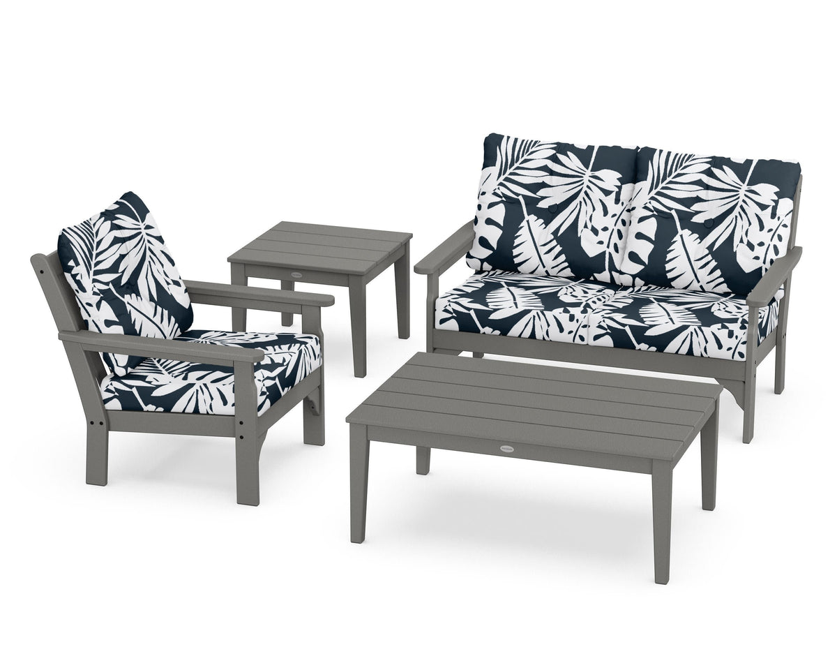 POLYWOOD Vineyard 4-Piece Deep Seating Set in Slate Grey / Leaf Marine Indigo