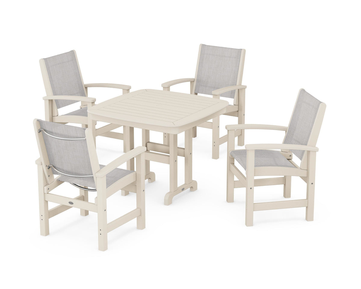 POLYWOOD Coastal 5-Piece Dining Set with Nautical 37" Dining Table in Sand / Parchment
