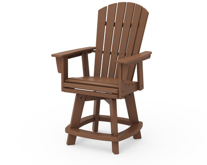 POLYWOOD Nautical Curveback Adirondack Swivel Counter Chair in Teak