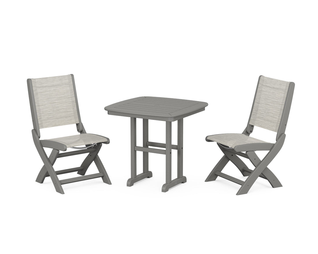 POLYWOOD Coastal Folding Side Chair 3-Piece Dining Set in Slate Grey / Birch