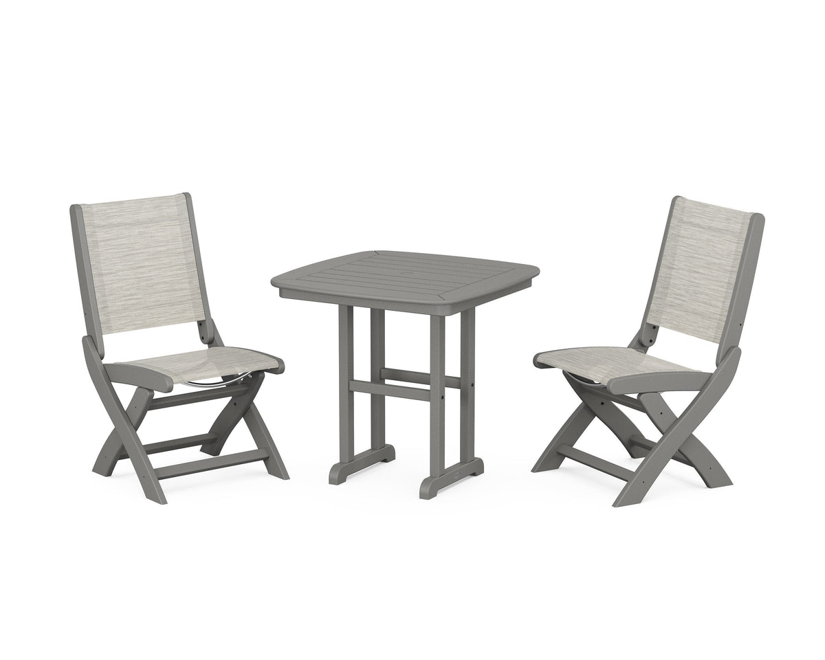 POLYWOOD Coastal Folding Side Chair 3-Piece Dining Set in Slate Grey / Birch
