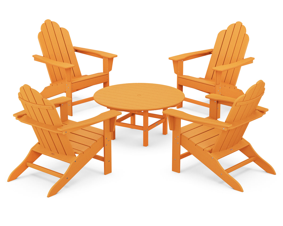 POLYWOOD Long Island Adirondack 5-Piece Conversation Group with Round 37" Conversation Table in Tangerine