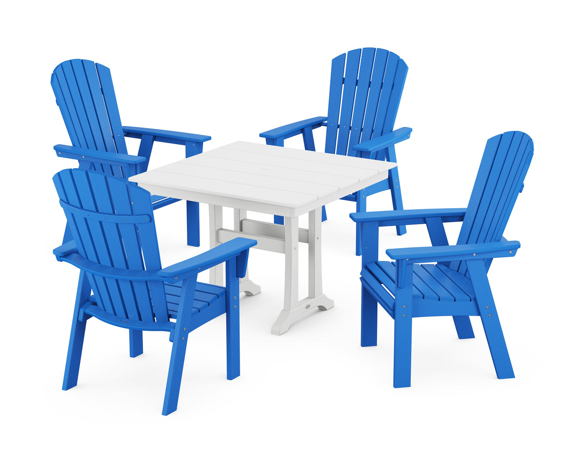POLYWOOD Nautical Adirondack 5-Piece Farmhouse Dining Set with Trestle Legs - 37" Table in Pacific Blue / White