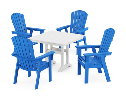 POLYWOOD Nautical Adirondack 5-Piece Farmhouse Dining Set with Trestle Legs - 37" Table in Pacific Blue / White