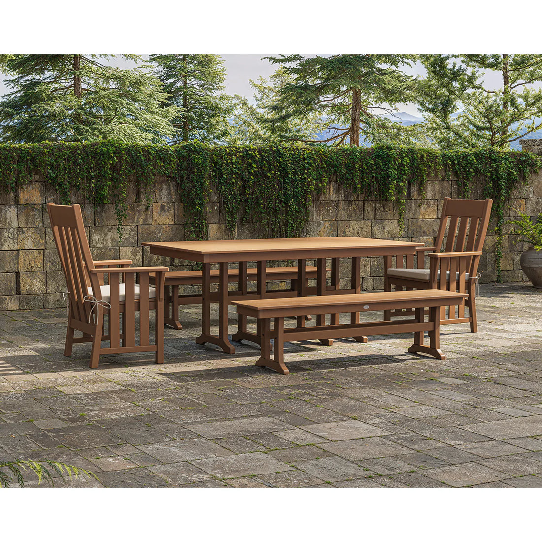 POLYWOOD Acadia 5-Piece Farmhouse Dining Set with Benches