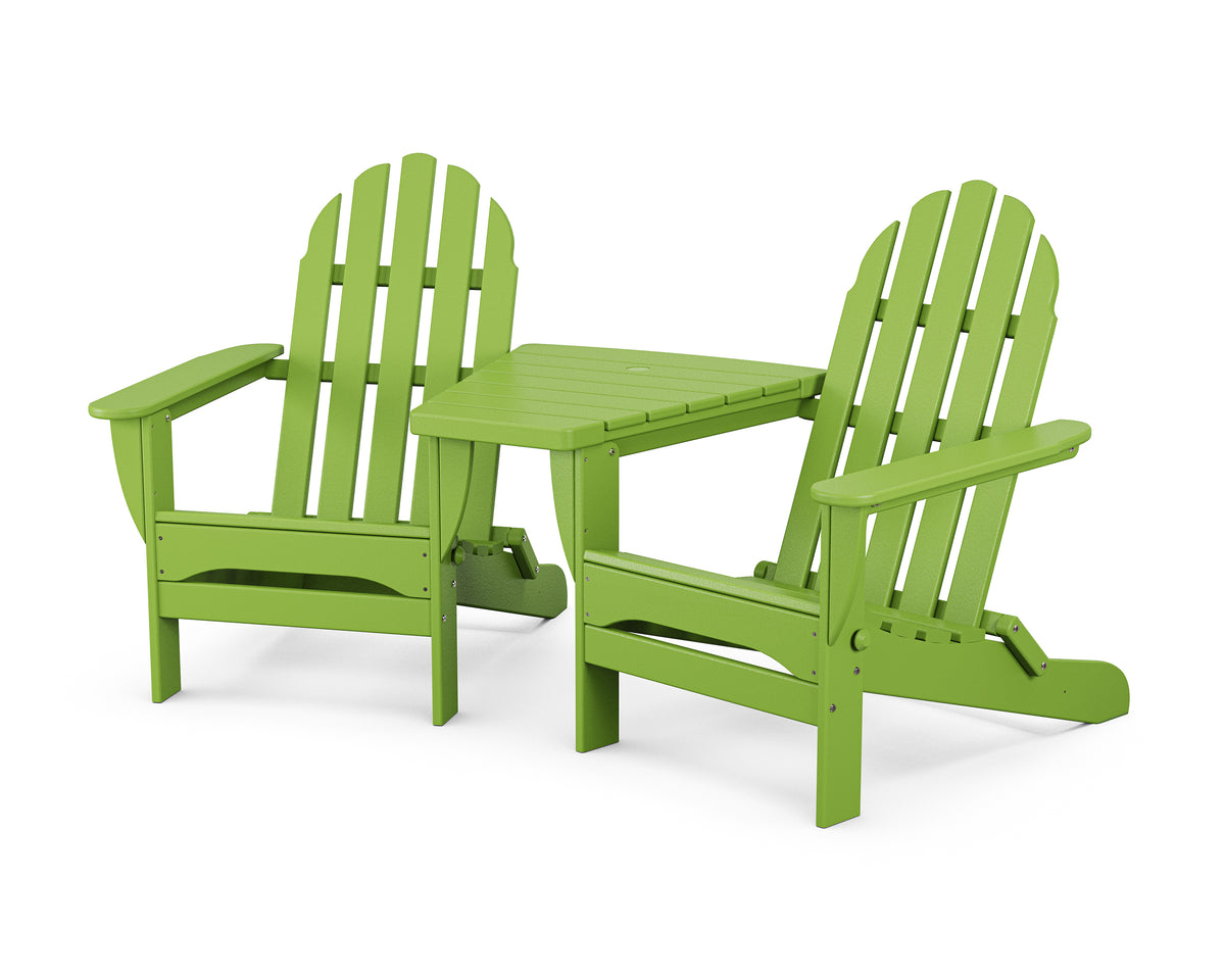 POLYWOOD Classic 3-Piece Folding Adirondack Set With Connecting Table in Lime