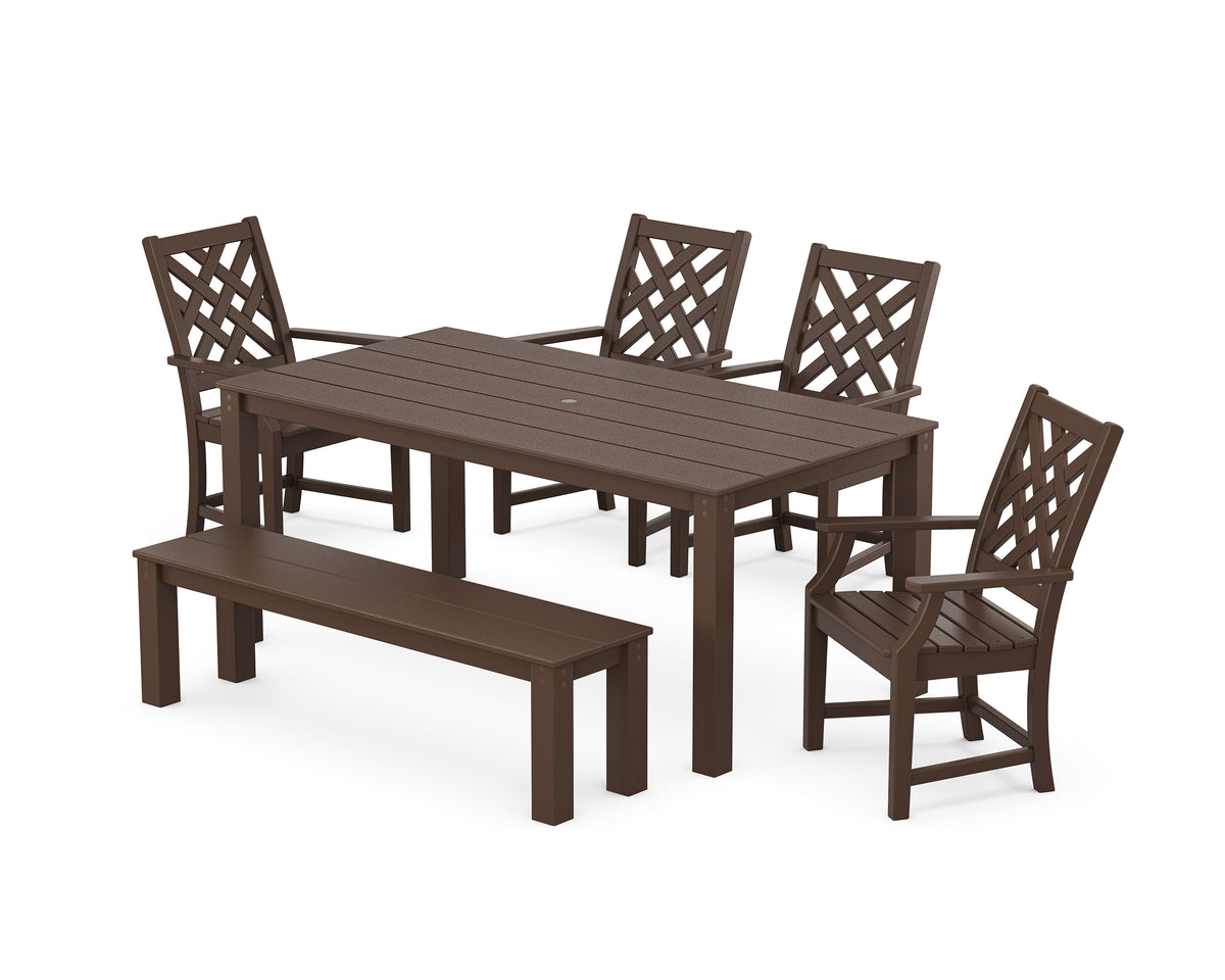 POLYWOOD Wovendale 6-Piece Parsons Dining Set with Bench in Mahogany