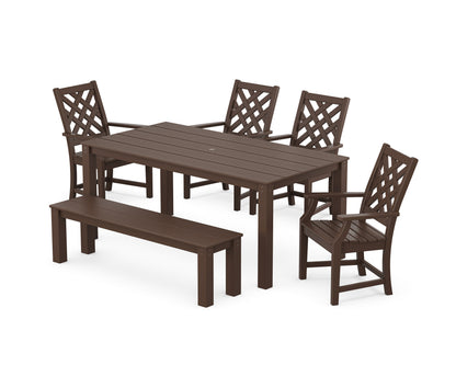 POLYWOOD Wovendale 6-Piece Parsons Dining Set with Bench in Mahogany