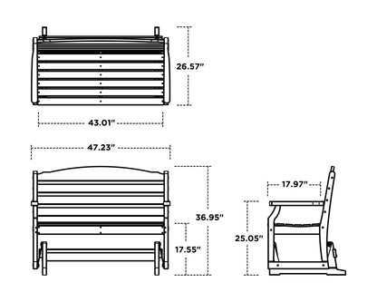 POLYWOOD Savannah 48" Glider dimension drawing with width, depth and height measurements
