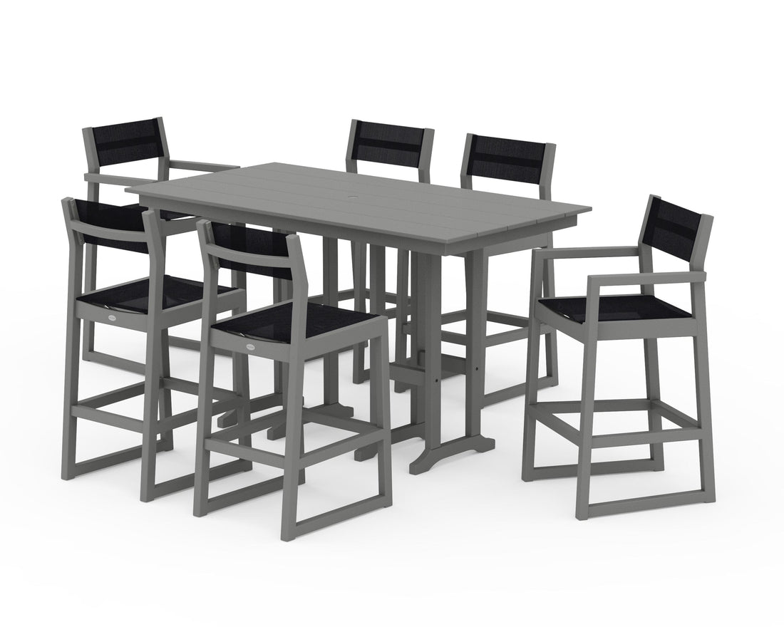 POLYWOOD EDGE Sling 7-Piece Farmhouse Bar Set in Slate Grey / Black