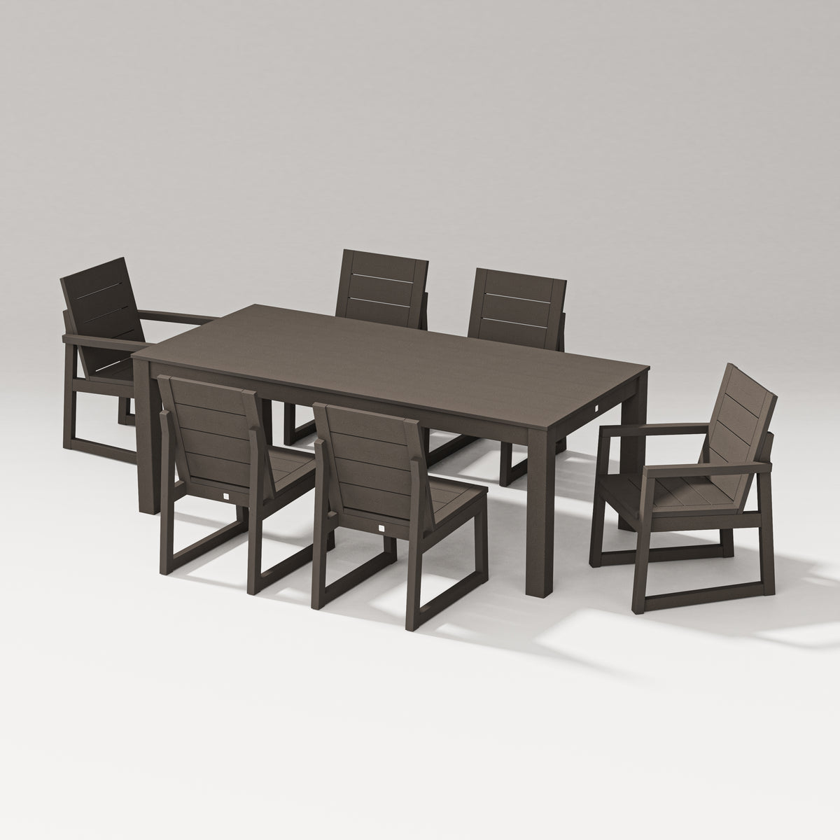 POLYWOOD PW Designer Series Elevate 7-Piece Parsons Table Dining Set with PW Designer Series Elevate Dining Side Chair in Vintage Coffee