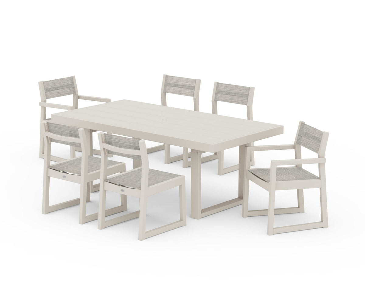 POLYWOOD EDGE Sling 7-Piece Dining Set in Sand / Birch