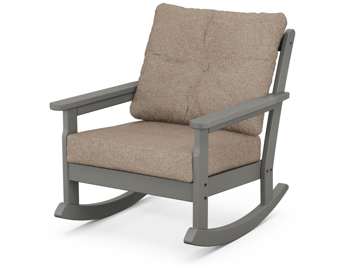 POLYWOOD Vineyard Deep Seating Rocking Chair in Slate Grey / Spiced Burlap