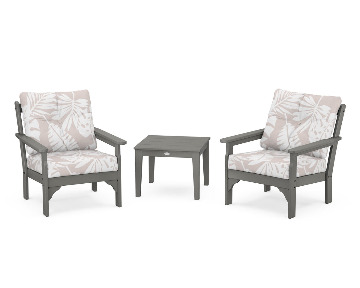 POLYWOOD Vineyard 3-Piece Deep Seating Set in Slate Grey / Leaf Dune Burlap