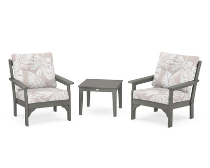 POLYWOOD Vineyard 3-Piece Deep Seating Set in Slate Grey / Leaf Dune Burlap