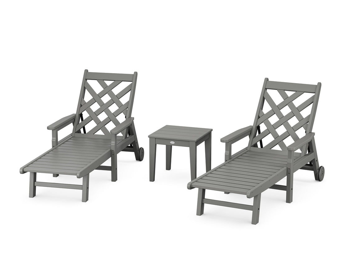 POLYWOOD Wovendale 3-Piece Chaise Set with Arms and Wheels in Slate Grey