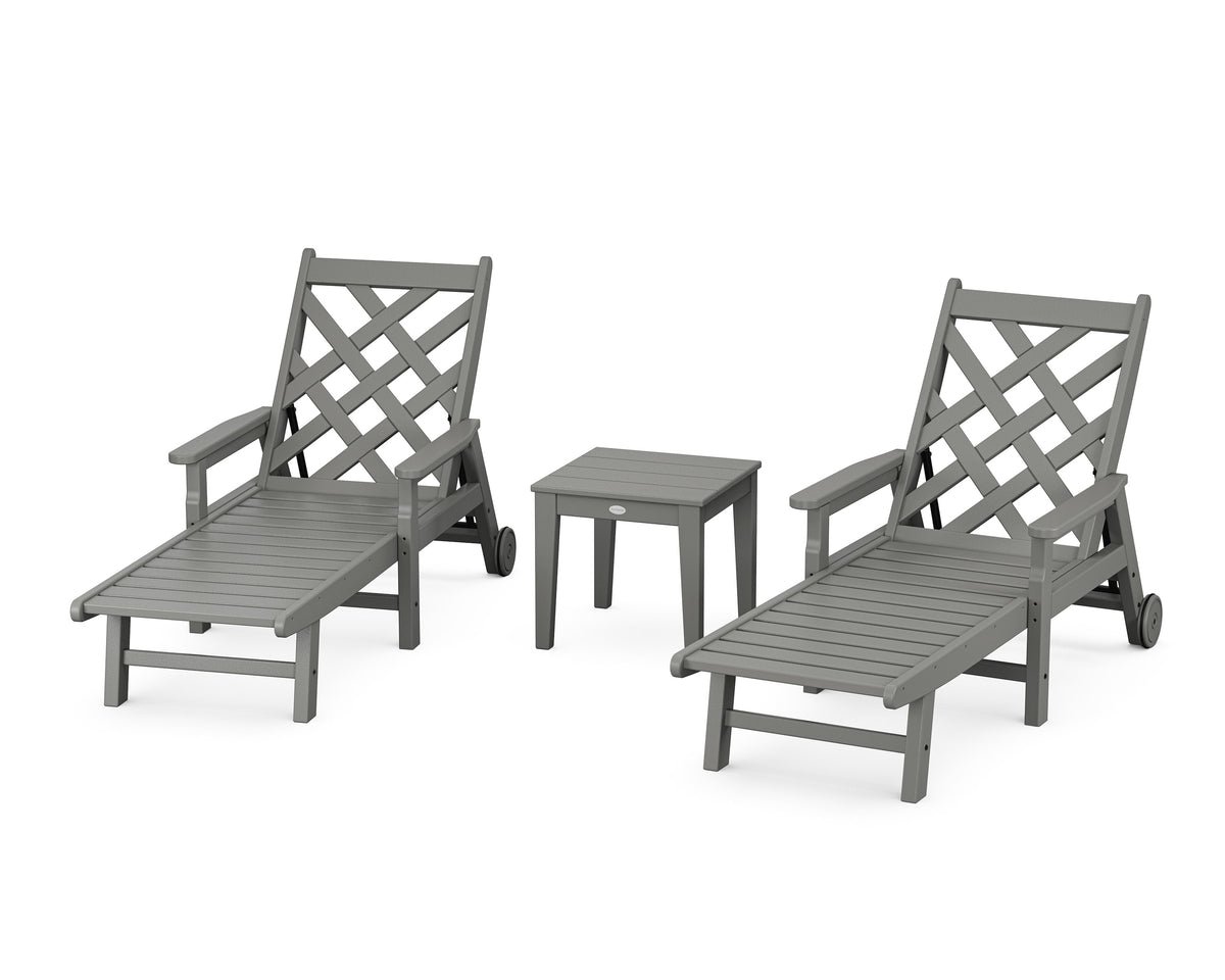 POLYWOOD Wovendale 3-Piece Chaise Set with Arms and Wheels in Slate Grey