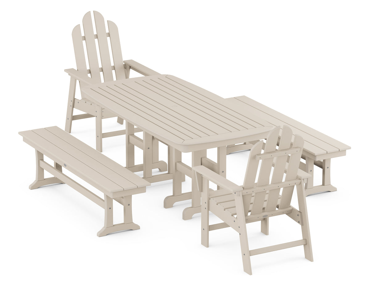 POLYWOOD Long Island 5-Piece Dining Set with Benches - 37" x 72" Table in Sand
