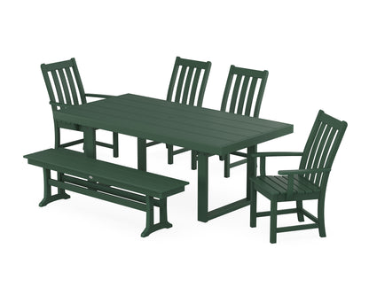 POLYWOOD Vineyard 6-Piece Dining Set with Bench - 39" x 78" Table in Green