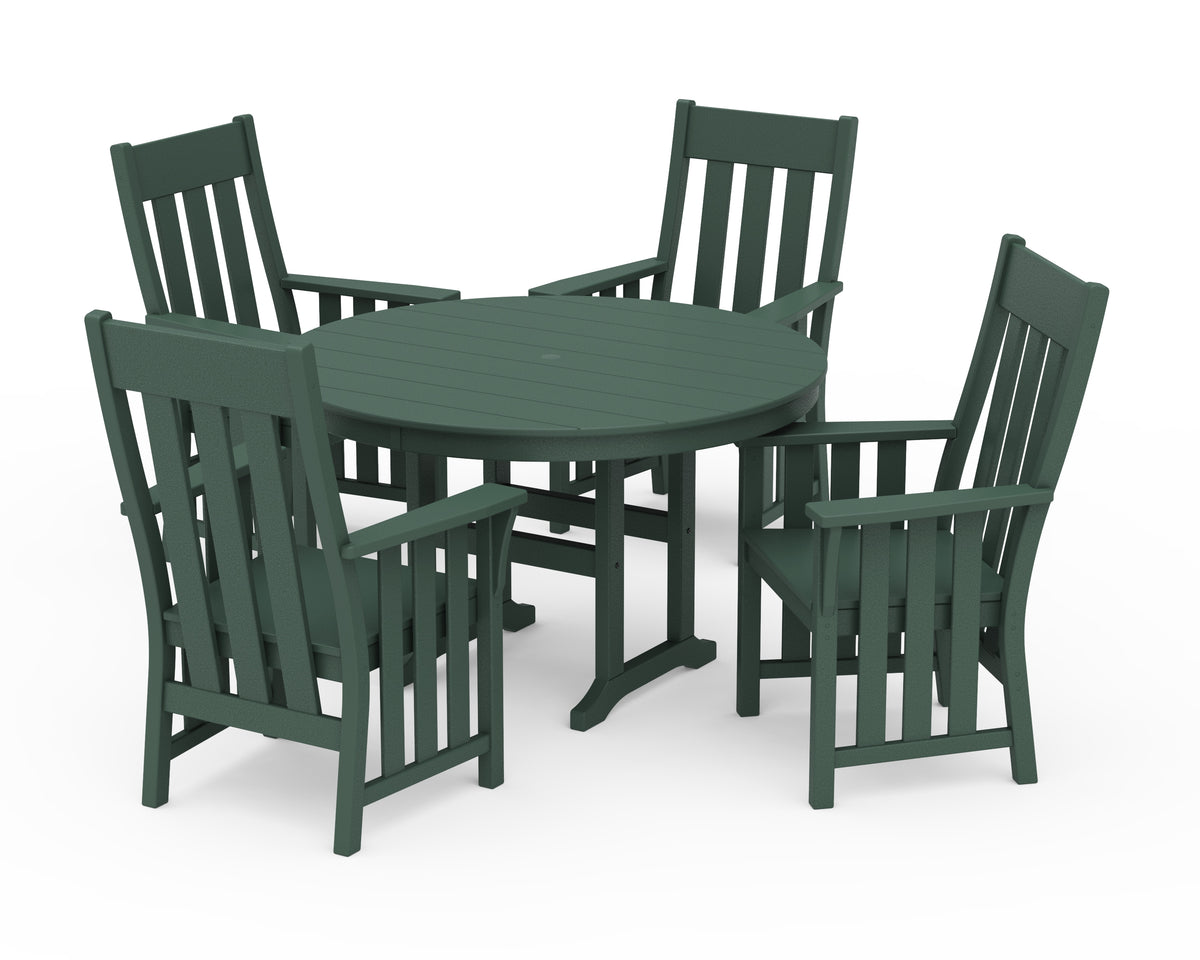POLYWOOD Acadia 5-Piece Round Farmhouse Dining Set in Green
