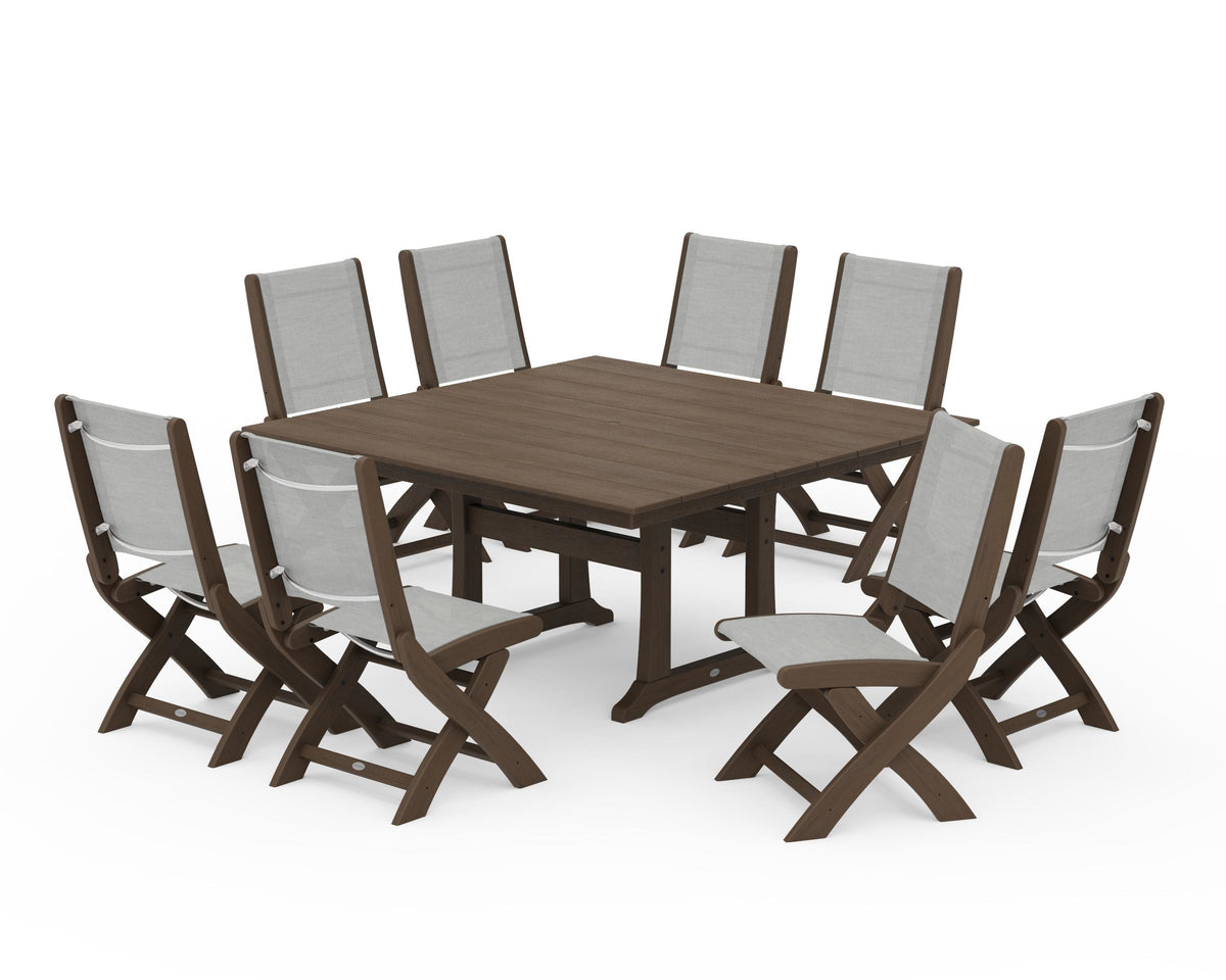 POLYWOOD Coastal Folding Side Chair 9-Piece Farmhouse Dining Set in Kona / Metallic