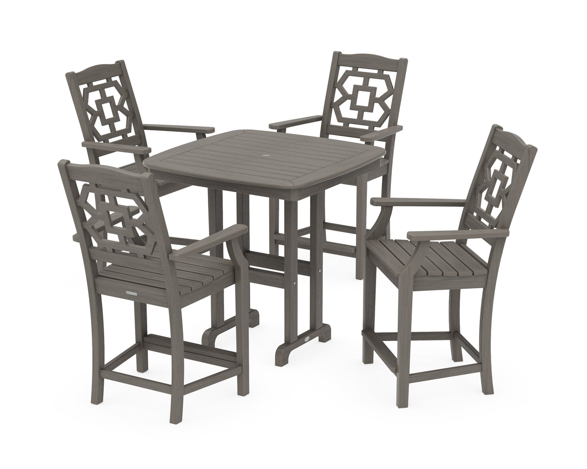 POLYWOOD Chinoiserie 5-Piece Counter Set in Driftwood