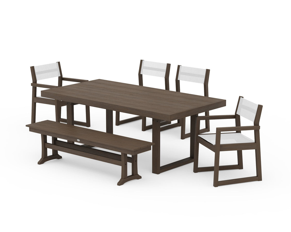 POLYWOOD EDGE Sling 6-Piece Dining Set with Bench in Kona / White