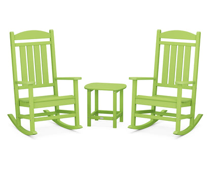 POLYWOOD Presidential 3-Piece Rocking Chair Set with 18" South Beach Side Table in Lime