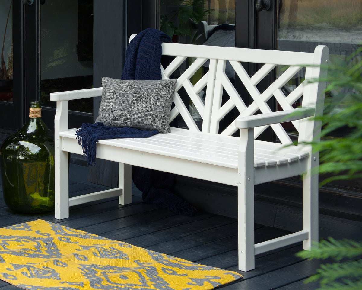 POLYWOOD Chippendale 48" Bench in White in an outdoor setting