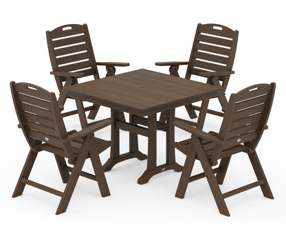 POLYWOOD Nautical Folding Highback Chair 5-Piece Farmhouse Trestle Dining Set in Kona