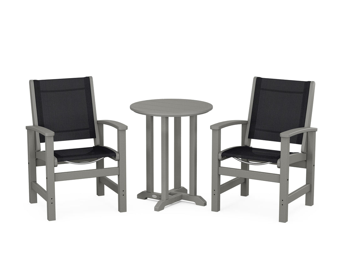 POLYWOOD Coastal 3-Piece Round Bistro Dining Set in Slate Grey / Black