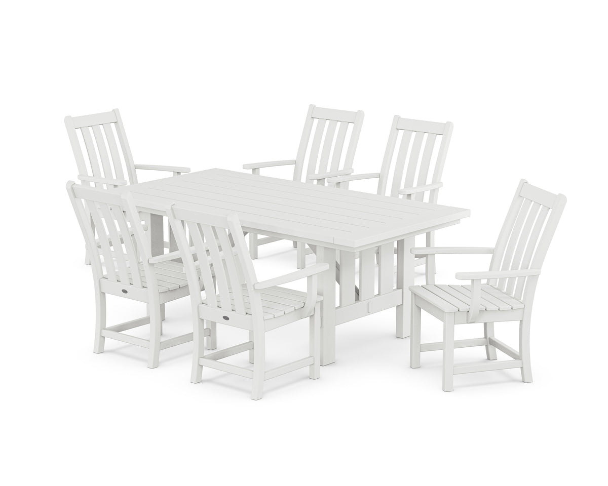 POLYWOOD Vineyard Arm Chair 7-Piece Mission Dining Set in White