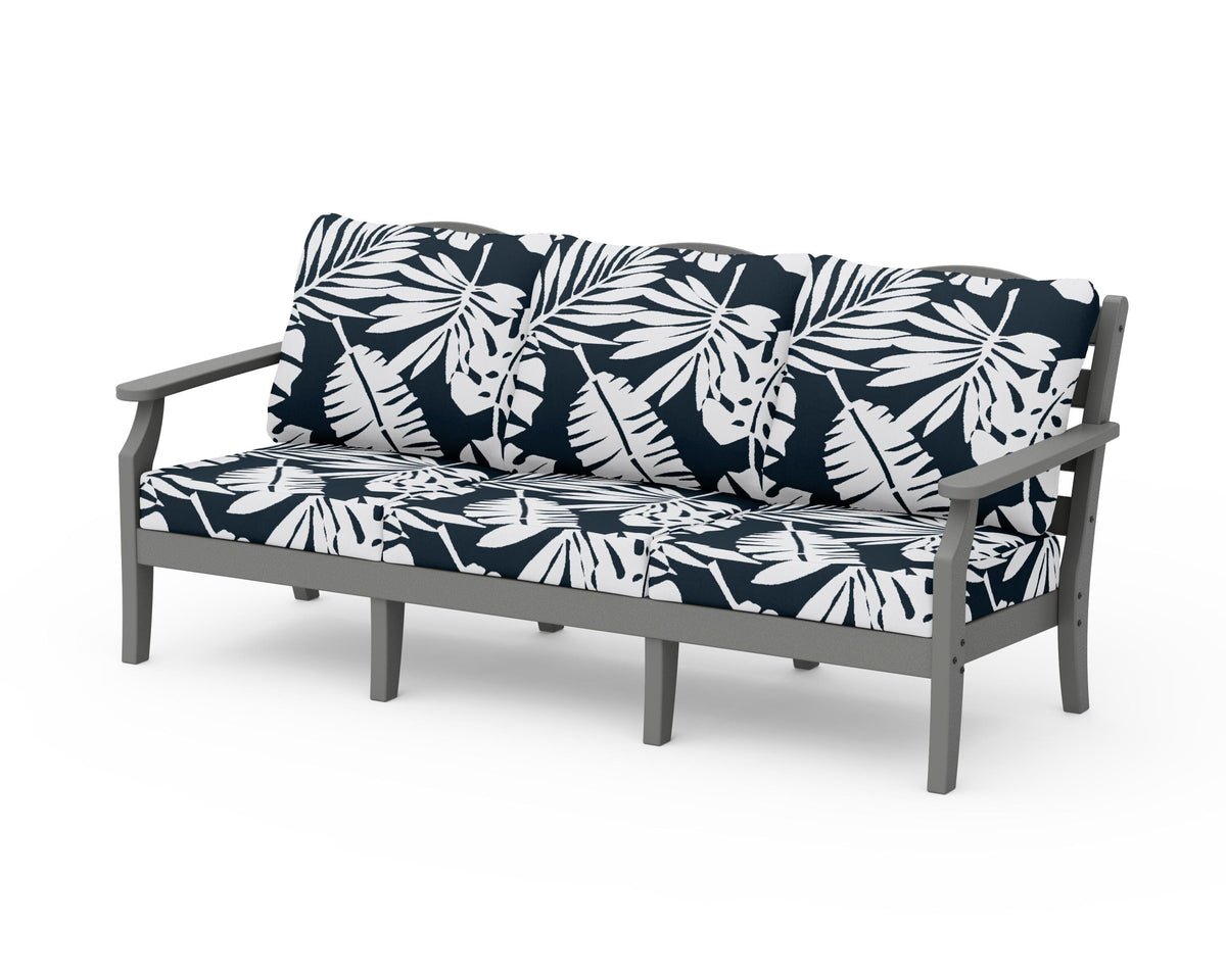 POLYWOOD Savannah Deep Seating Sofa in Slate Grey / Leaf Marine Indigo