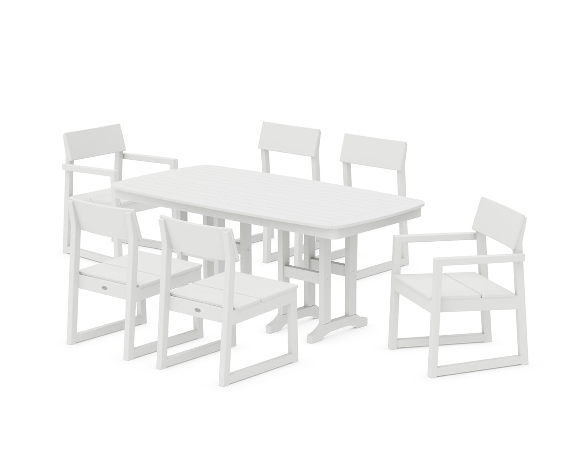 POLYWOOD EDGE 7-Piece Dining Set (Nautical 37" x 72" Table) in White