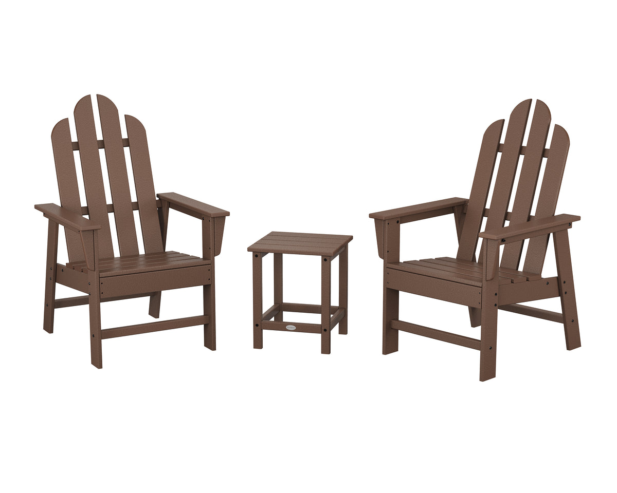 POLYWOOD Long Island 3-Piece Upright Adirondack Chair Set in Mahogany