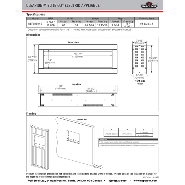 Napoleon CLEARion Elite 60 See-Through Electric Fireplace