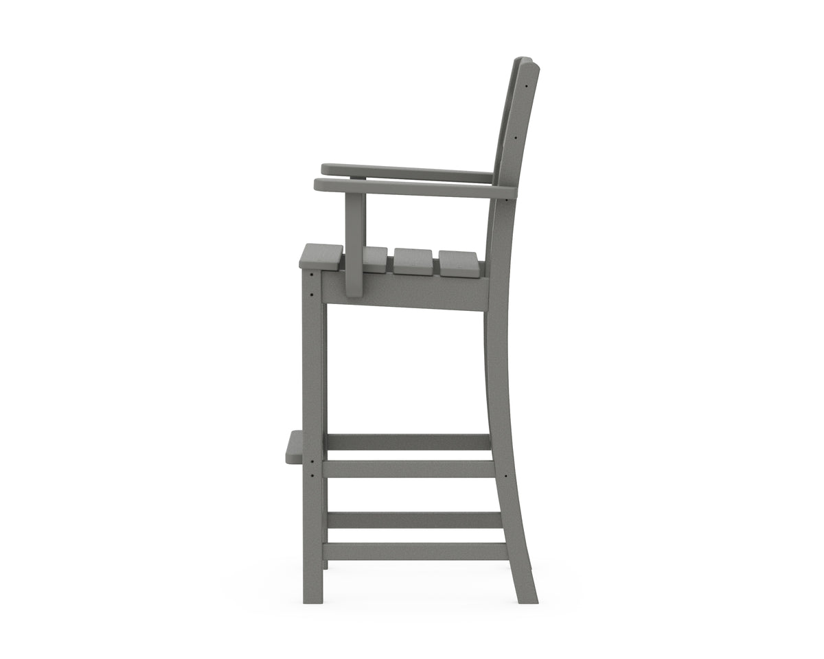 Angled view of the POLYWOOD Lakeside Bar Arm Chair in Slate Grey (2)