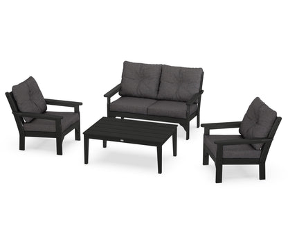 POLYWOOD Vineyard 4-Piece Deep Seating Set with Two Chairs and Loveseat in Black / Ash Charcoal