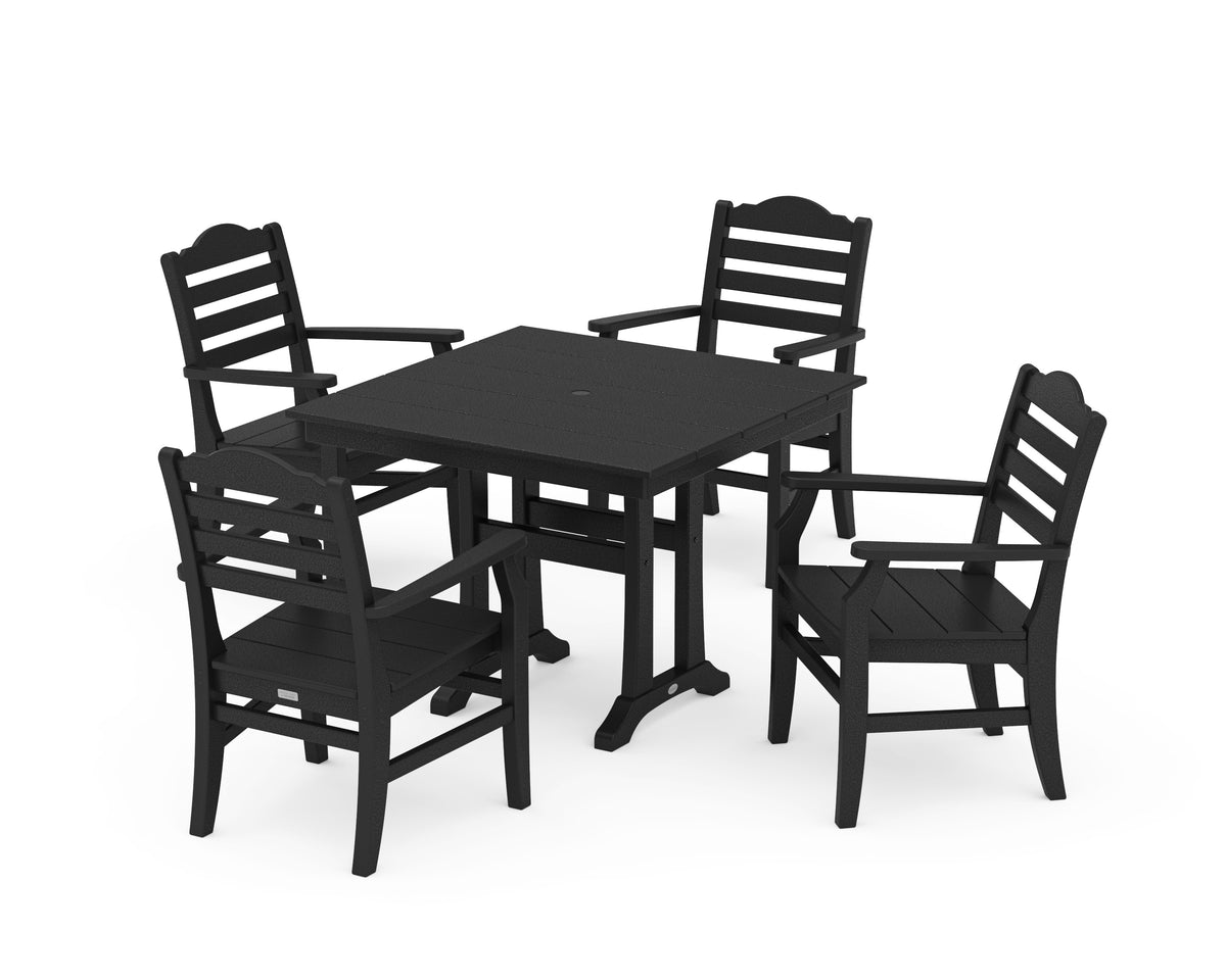 POLYWOOD Savannah 5-Piece Farmhouse Dining Set with Trestle Legs in Black