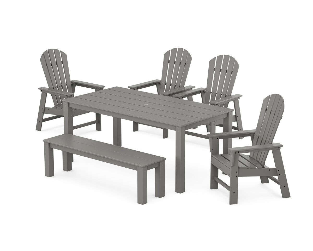POLYWOOD South Beach 6-Piece Parsons Dining Set with Bench in Slate Grey
