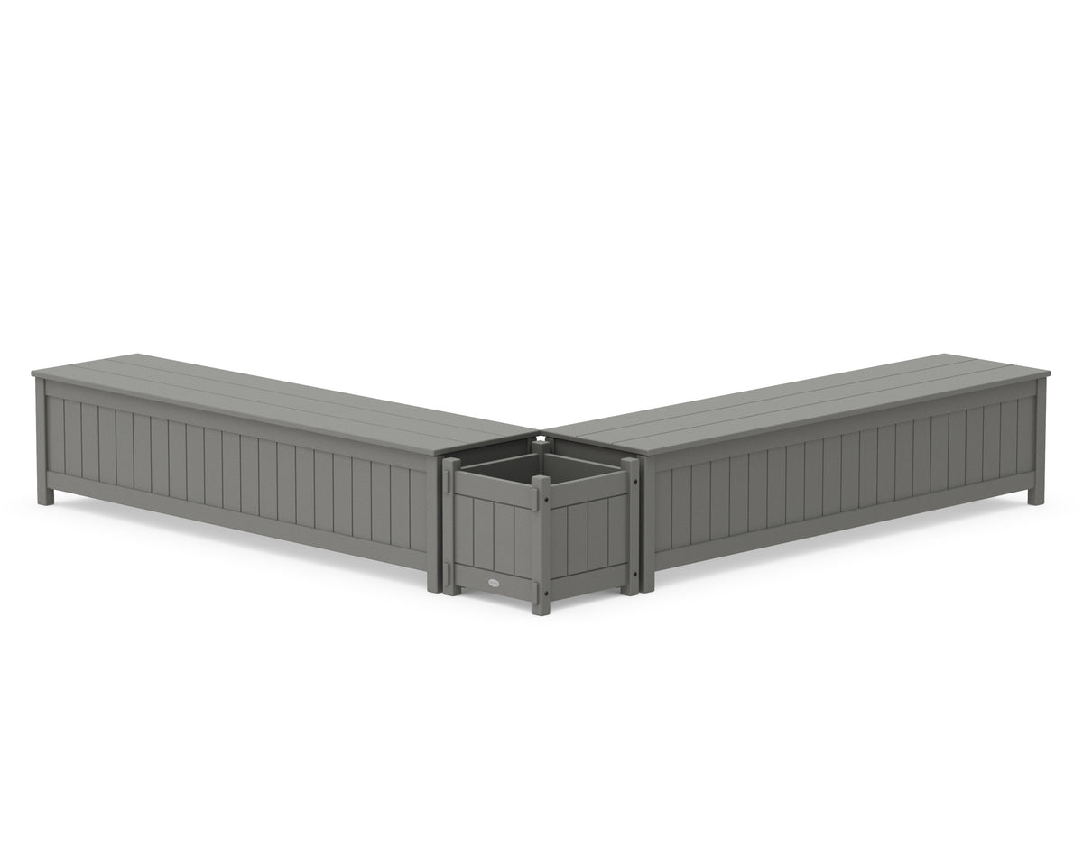 POLYWOOD 72" Vineyard L-Shaped Planter Storage Bench Set in Slate Grey