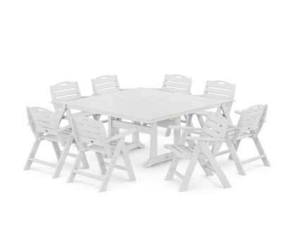 POLYWOOD Nautical Lowback 9-Piece Square Farmhouse Dining Set with Trestle Legs in White
